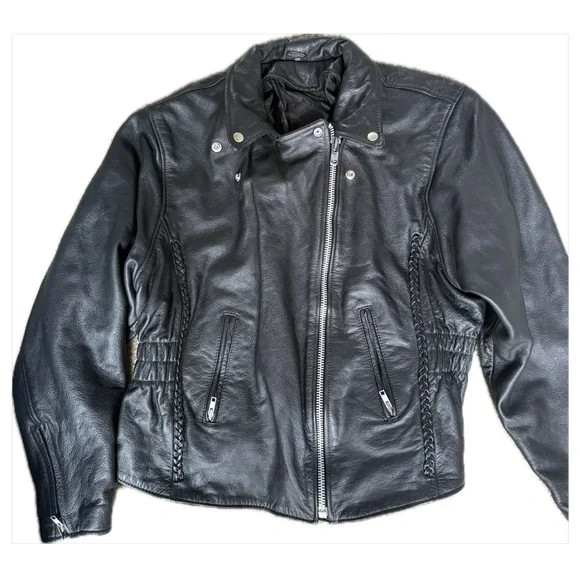 Women’s Black Genuine Leather Moto Jacket 4XL – Oversized Biker Motorcycle Style - Picture 10 of 13